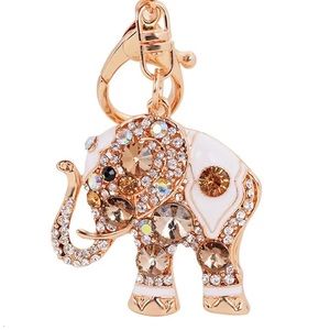 Gorgeous Ornate Champagne Crystal Elephant Keychain Charm